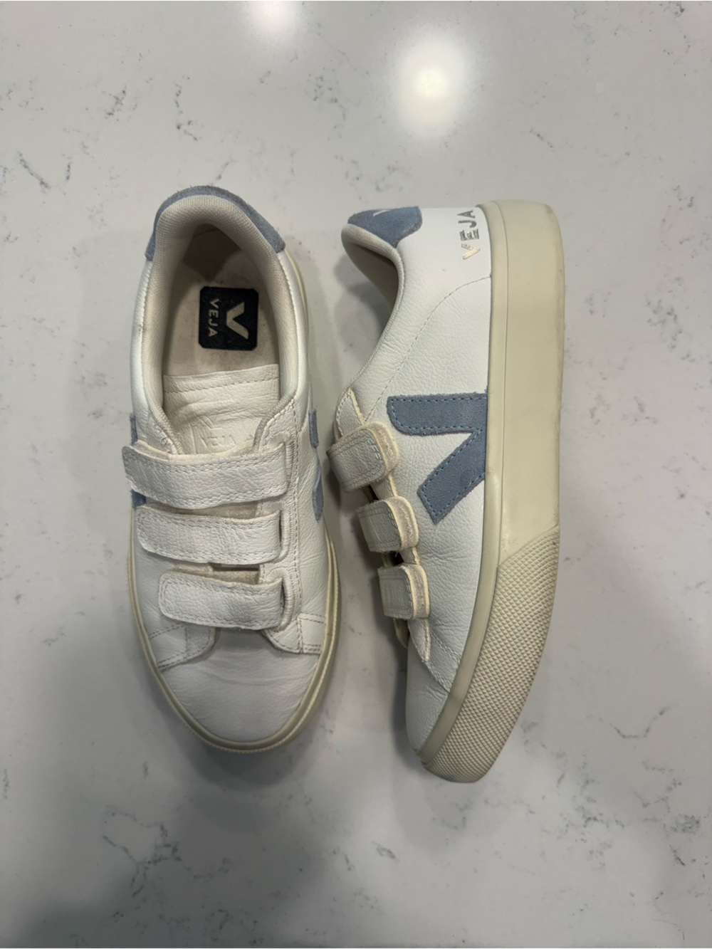 Veja White Sneakers with Light Blue V Detail